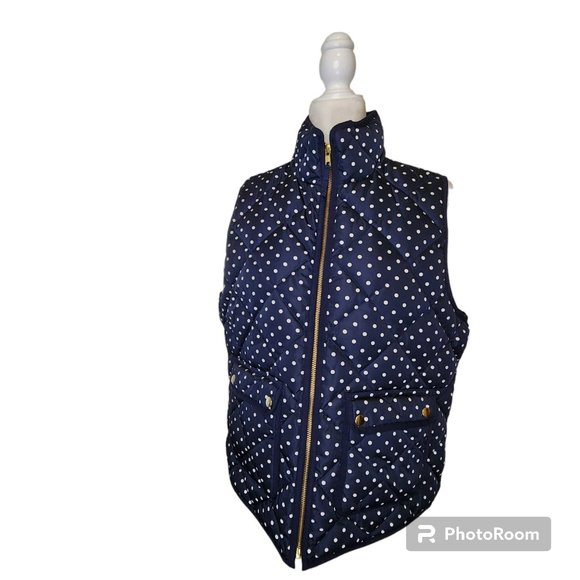 EUC Navy and Blue Dot Quilted Zip Vest with Pockets- J Crew - Picture 2 of 7